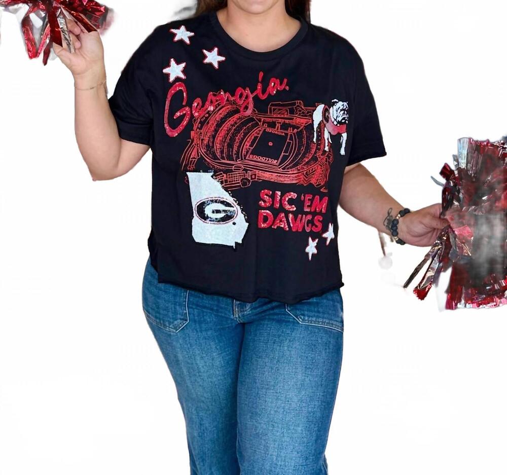 NEW STEWART SIMMONS georgia fourth quarter sequin tee in black multi